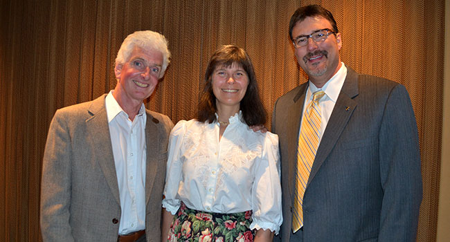 Pat and Rosemarie Keough with Seabourn President Richard Meadows. The Keoughs are part of the Antarctic expedition team, 2014.
