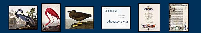 Images of Audubon's Birds Of America book and the title page of ANTARCICA and two other rare books
