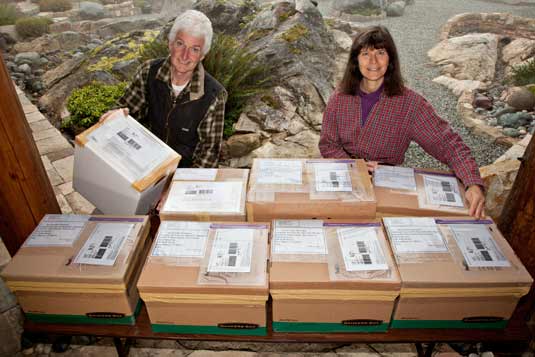 Jack and Phyllis Kalivoda with Dan Knock head librarian at Hillsdale College, Michigan, receiving donation of ANTARCTICA, the tome by Pat and Rosemarie Keough